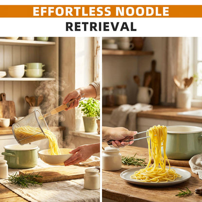 Pasta Strainer 2 Pcs - Noodle Strainer with Wooden Handle, 10.8in Cooking tweezers, Pasta Basket Boiling Food Pasta Gnocchi Ravioli