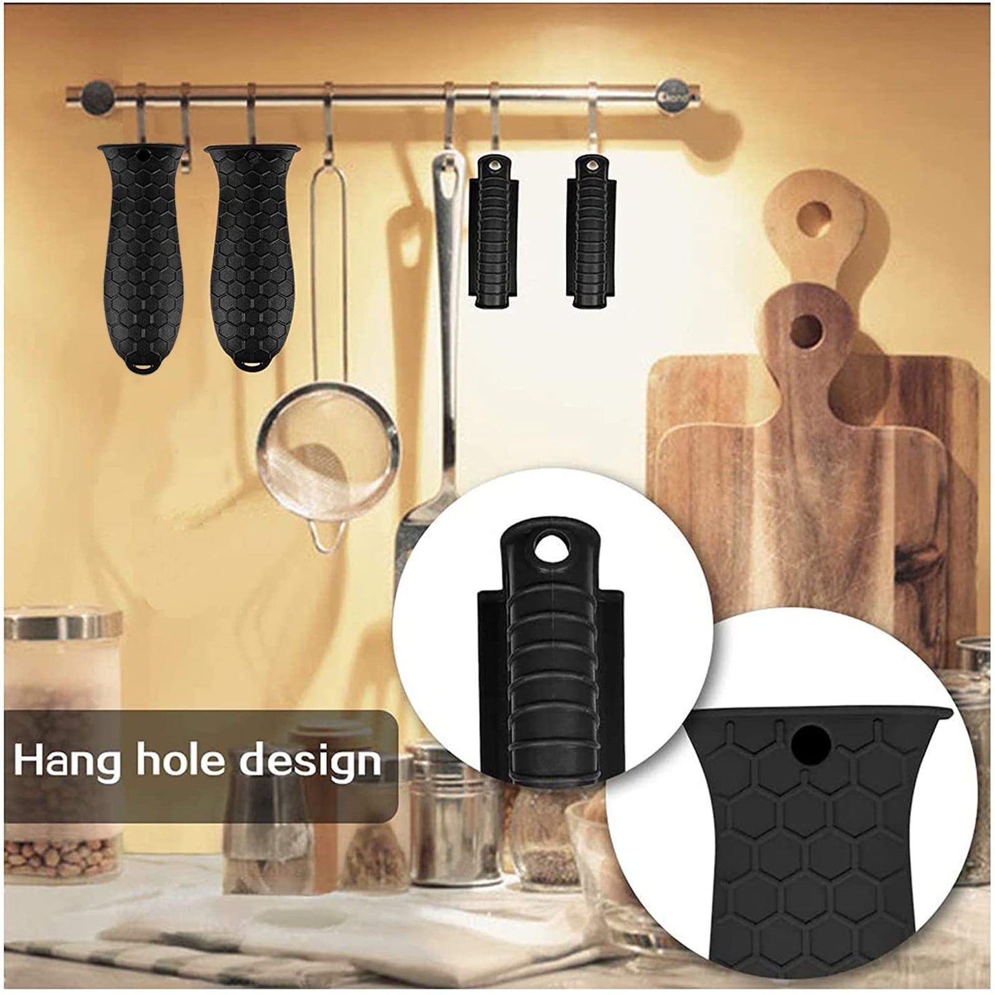 8 Pcs Non-Slip Silicone Hot Handle Holder & Assist Grips, Potholder for Cast Iron Skillets, Heat Resistant Handle Cover Sleeve for Frying Pans, Casserole, Cookware Handles, Black