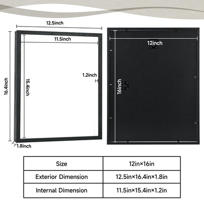 12×16 Shadow Box Frame Display Case for Baby Keepsakes, Wedding Photos, Sports Tickets, Dried Flowers, Crafts Memorabilia Wall Decor(12×16，Black)