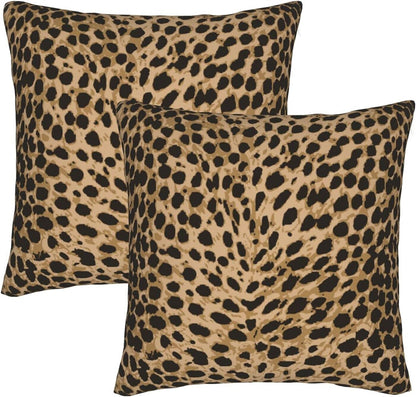 Leopard Skin Wild Animal Print Throw Pillow Cover Set of 2, Decorative Square Pillowcase for Bedroom, Living Room