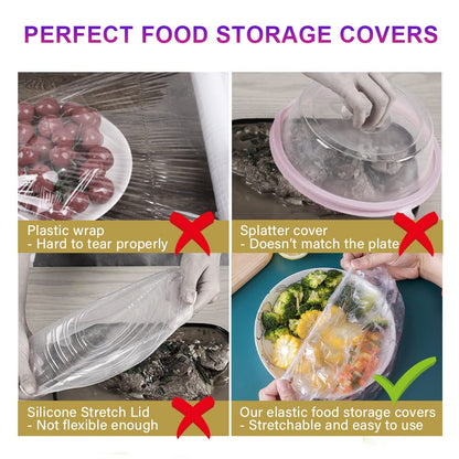 200PCS Plastic Elastic Bowl Covers Reusable,Food Storage Covers with Elastic Bowl Covers for Leftover, Plastic Covers for Bowls Fresh Keeping Bags for Family Outdoor Picnic (Regular)