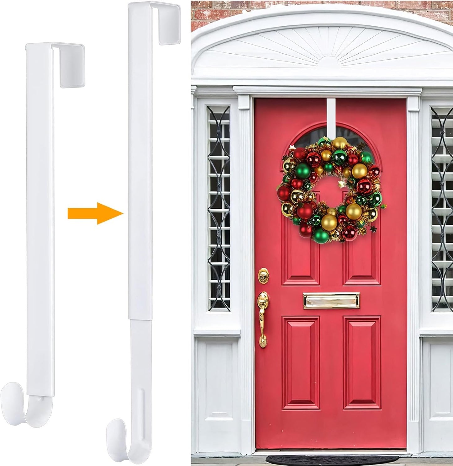 Wreath Hanger, Adjustable Length 14.9-25 Inch Metal Door Hanger for Front Door, 20 lbs Larger Christmas Wreaths