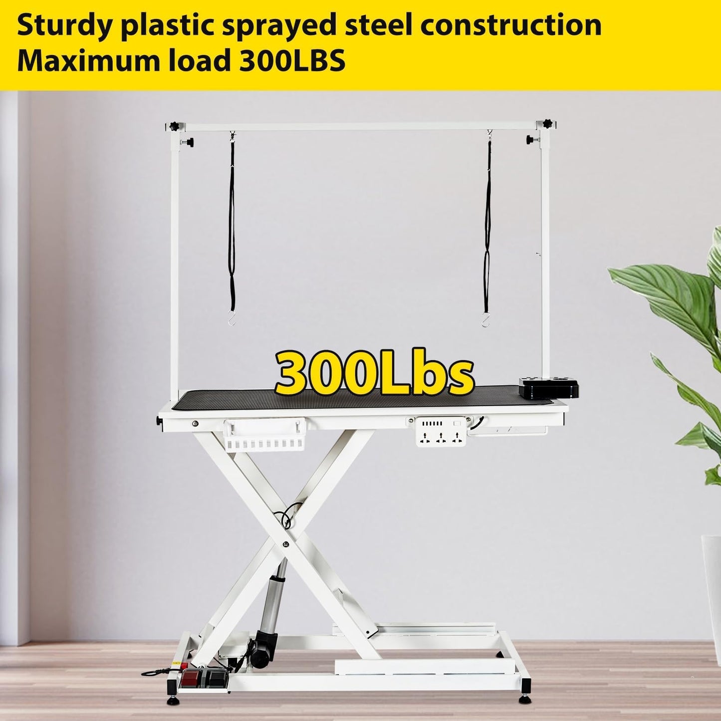 MilleLoom 50" Electric Dog Grooming Table for Home, Heavy Duty Height Adjustable Pet Wash Station with Arm, Portable Non-Slip Tabletop, Tool Organizer & USB Outlet, Supports 300lbs for All Pets