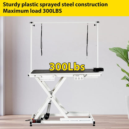 MilleLoom 50" Electric Dog Grooming Table for Home, Heavy Duty Height Adjustable Pet Wash Station with Arm, Portable Non-Slip Tabletop, Tool Organizer & USB Outlet, Supports 300lbs for All Pets