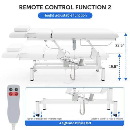 Dolonm 2 Motors Electric Massage Table, Hydraulic Electric Lift Adjustable Backrest and Height Lifting for Treatment, Physical Therapy, Spinal Massage, Facial Spa, Waxing, Tattooing - White