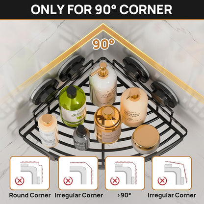 2 Pack LEVERLOC Strong Suction Cup Corner Shower Caddy, Large Capacity Removable Bathroom Organizer, Stainless Steel