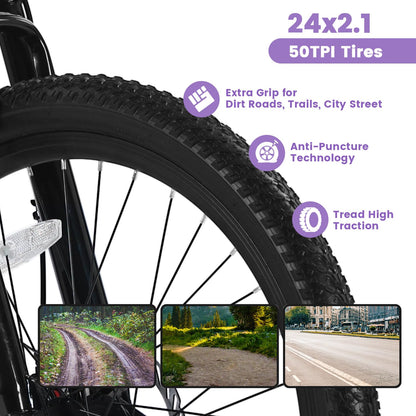 Ecarpat Women's Mountain Bike 24 Inch Wheels, 21-Speed Trail Commuter City Mountain Bikes, 15"/17" Carbon Steel Frame Female Bicycles Disc Brakes Front Fork, White