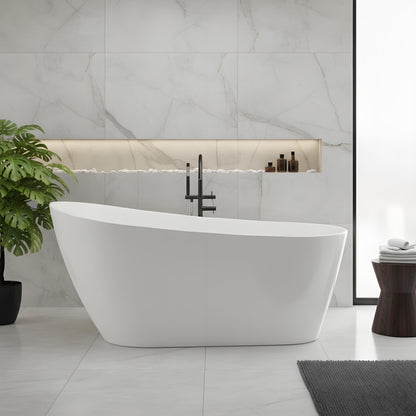Freestanding Bathtub 67 Inch – Acrylic Free Standing Tub, Extra Large Soaking Bathtub with Chrome Drain & Overflow, White Tub for Home Spa or Bathroom Remodel