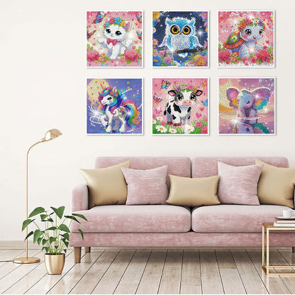 Bzconxin 6Pack Diamond Painting Kits,Cute Fantasy Cartoon Animal Diamond Painting Kits for Kids Ages 6-12,DIY Diamond Crystal Rhinestones Painting Kits for Home Wall Decor Gift 6 X 6inch
