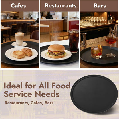 CURTA 2-Pack Restaurant Grade Non-Slip Tray, NSF, Oval 22-Inch x 27-Inch, Plastic Rubber Lined Round Serving Tray, Black