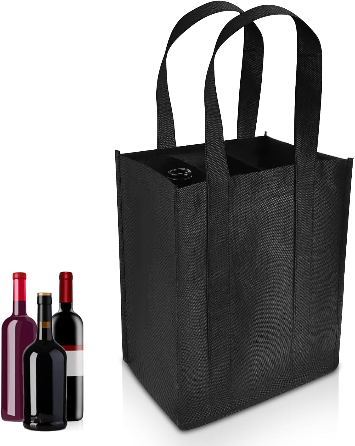 Reusable Wine Bottle Carrier Bag with 6 Compartments Dividers, Picnic Travel Shopping Fishing Party Holder