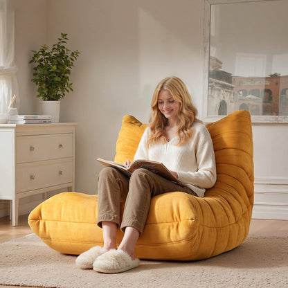 High-end Bean Bag Chairs for Adults Giant Bean Bag Chair Memory Foam BeanBag Chair Bean Bag Sofa Fireside Beanbags Lazy Sofa for Living Room Bedroom Office Suede Yellow