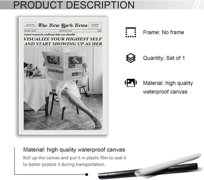 Generic 20x30in Trendy Highest Self Newspapers Prints - Retro Bar Cart Feminist Wall Art - Magazine Cover Aesthetic