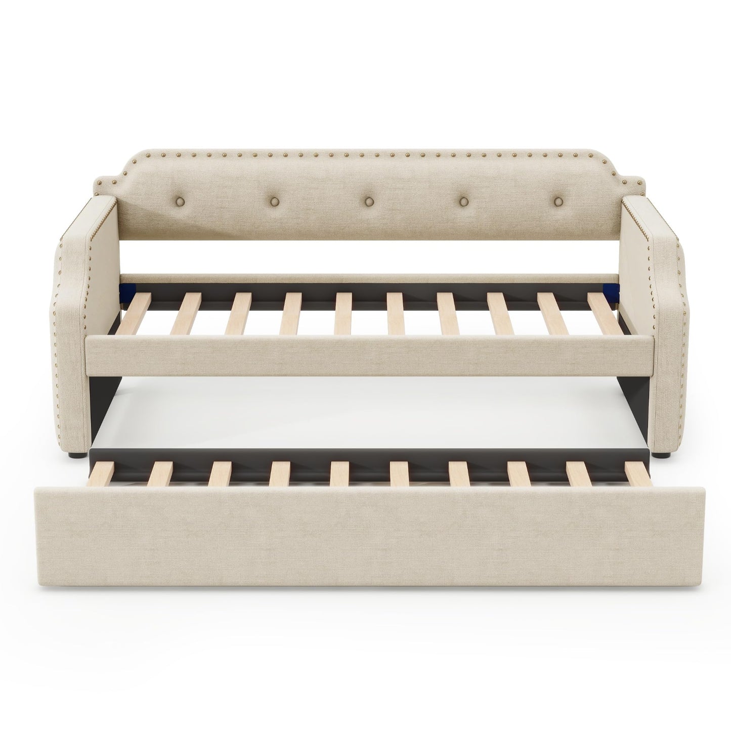 Merax Upholstered Daybed with Trundle, Wood Slat Support,Upholstered Frame Sofa Bed, Twin, Beige