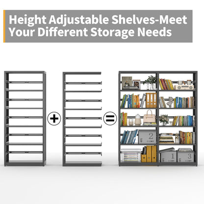 5 Tiers Bookshelf, 68" Metal Storage Book Rack, Black Modern Display Bookshelves with Adjustable Shelves, Steel Rack, Bookcase Storage Organizer for Library, Office, Kitchen, Study Room, Home Office