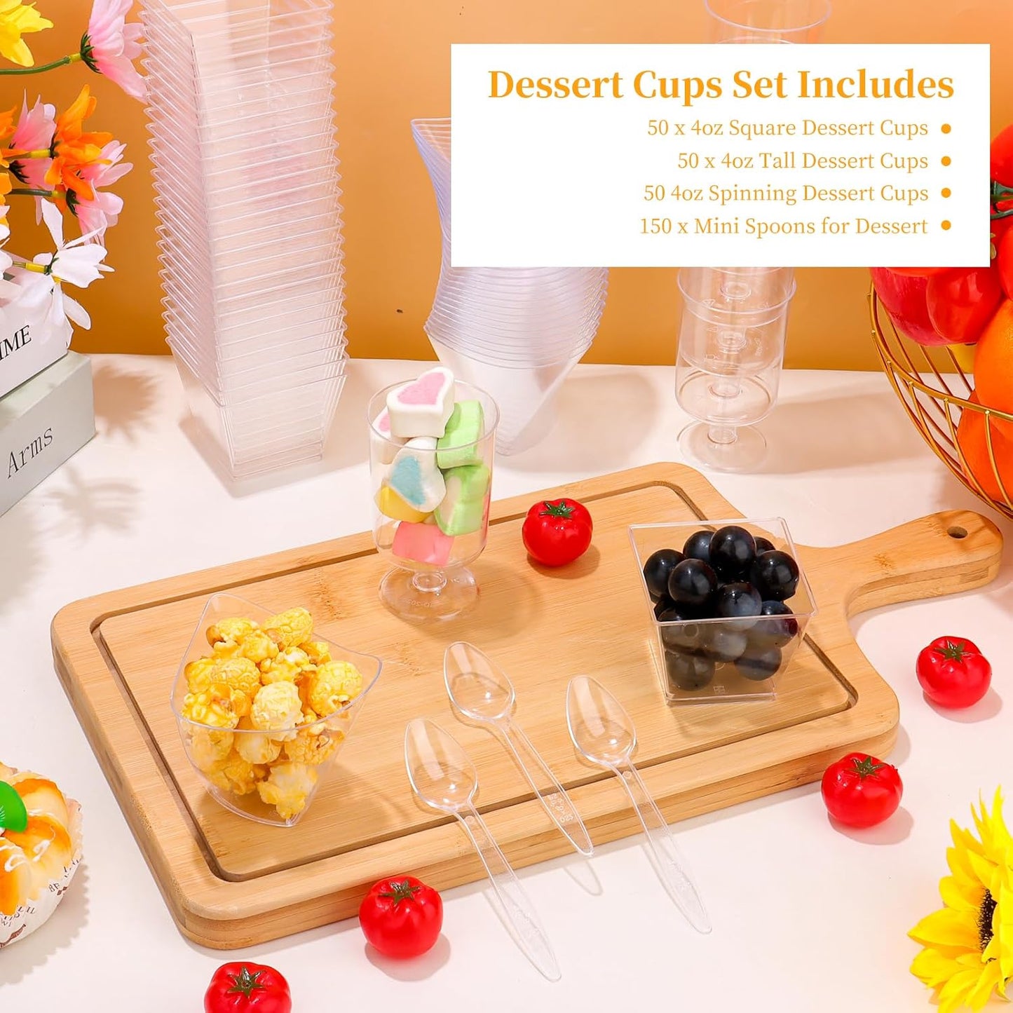300 Packs 4oz 3 tchrules Dessert Cups with Spoons, Styles Mini Plastic Appetizer Cups, Clear Parfait Cup for Party