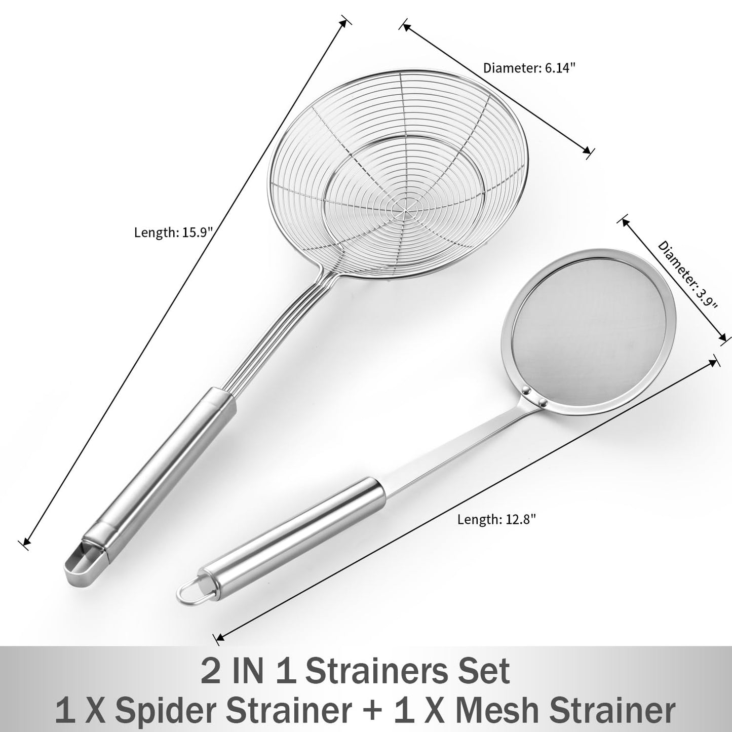 6.14 Inch Oil Spider Strainer Kitchen Cooking Tools With Mesh Filter,Stainless Steel Slotted Skimmer Spoon For Deep Fryer Basket,Strainer For Noodle,Pasta,Donut