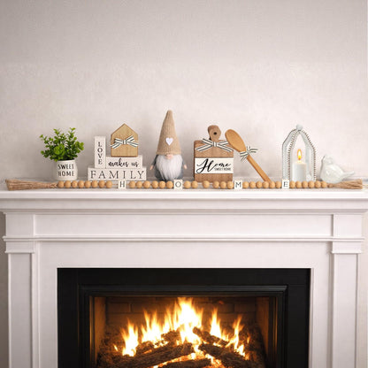 Farmhouse Tiered Tray Decor Set, 8 PCS Rustic Sweet Home Tabletop Decorations with Wooden Signs Lantern Plant Gnome Bead Garland & Bird Accent, Cozy Country Decorations for Home Table Kitchen Island