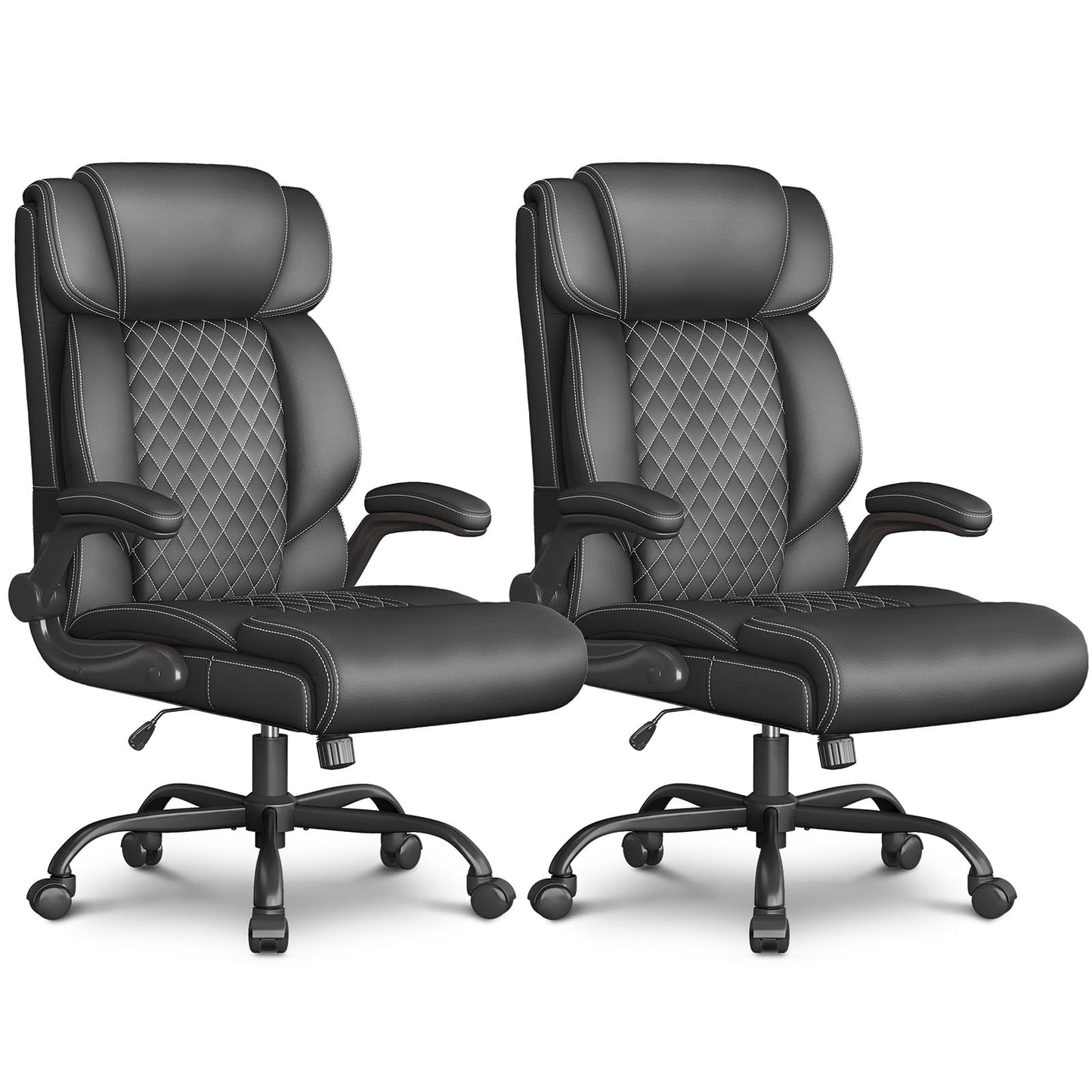 Office Chair-Executive High Back Breathable Comfy Desk Chair with Flip-up Armrests Lumbar Support-Ergonomic Leather Rolling Swivel Chair with Rock Function for Working,2 Pack