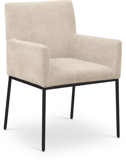 Meridian Furniture 11001Beige-C Reeves Collection Modern | Contemporary Dining Chair with Soft Beige Chenille Fabric, Matte Black Forged Iron Legs & Frame, 24" W x 24.5" D x 34" H, Beige, Set of 2