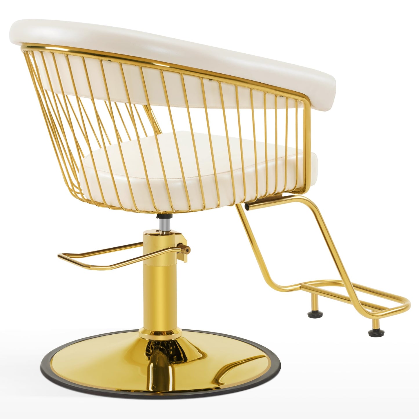 BarberPub Hydraulic Salon Chair, Gold&Black&White Classic Style Barber Chair for Hair Stylist, Iron Frame Beauty Spa Salon Styling Chair with Heavy-Duty Pump for Women Men 8677 (Champagne)