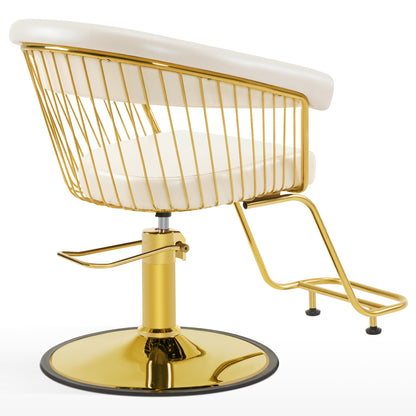 BarberPub Hydraulic Salon Chair, Gold&Black&White Classic Style Barber Chair for Hair Stylist, Iron Frame Beauty Spa Salon Styling Chair with Heavy-Duty Pump for Women Men 8677 (Champagne)