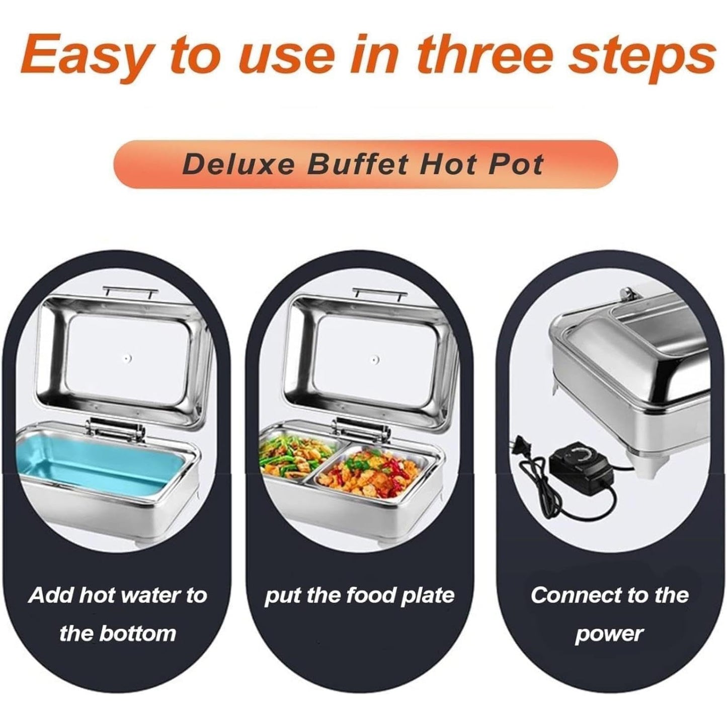 Stainless Steel Electric Chafing Dish with Clear Lid, Commercial Grade Food Warmer for Home Kitchen, Hotel, Banquet, Family Gatherings, Party Serving Tray