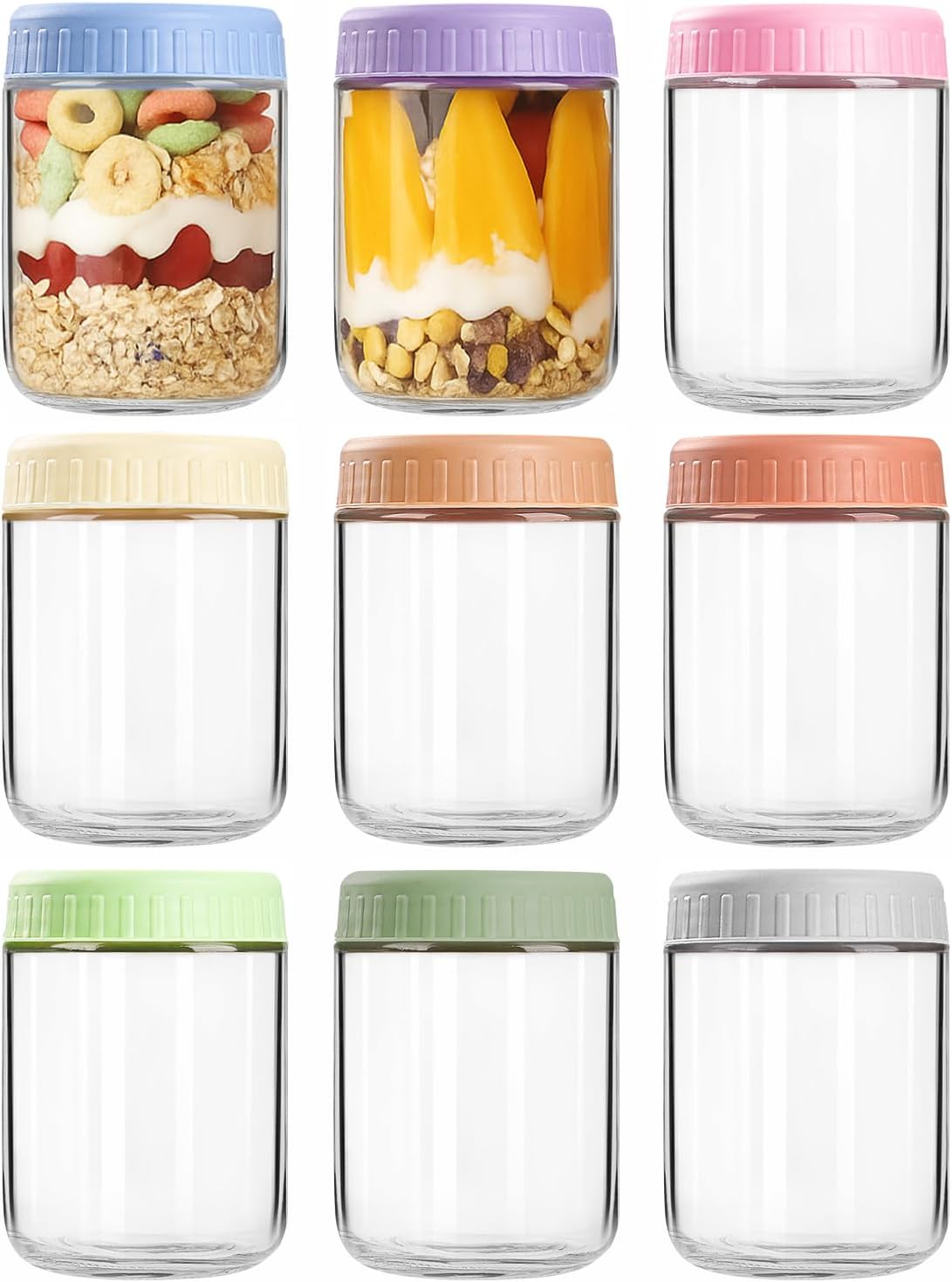 16oz 9 Pack Overnight Oats Containers with Lids, Wide Mouth Mason Jars with Lids, Glass Jars with Airtight lid for Chia