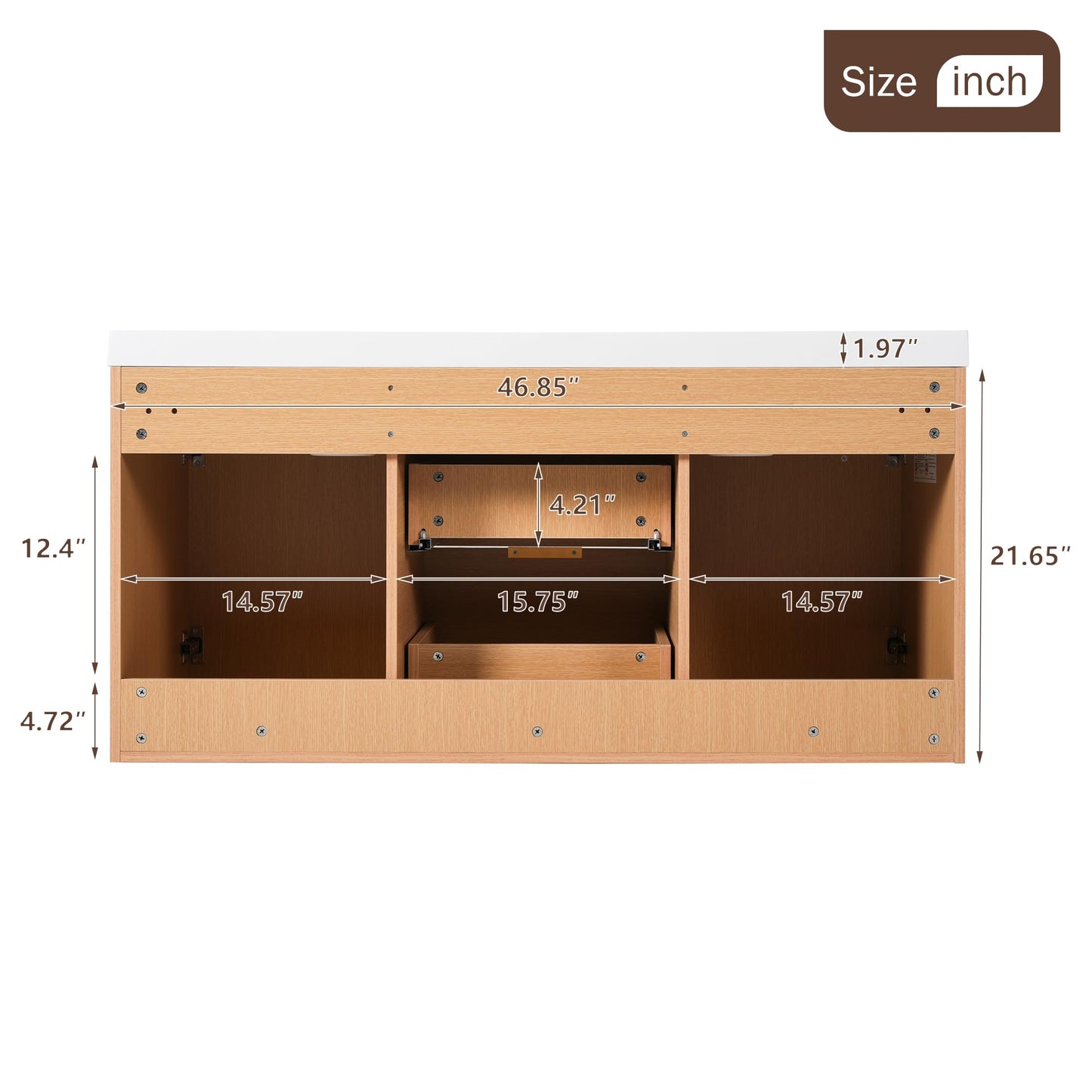 Merax 47.24" Wall-Mounted Double Sink Bathroom Vanity with SMC Countertop, Modern Two Integrated Sinks, Soft-Close Doors & Divided Drawers, Wood Grain Melamine Finish for Shared Bathroom