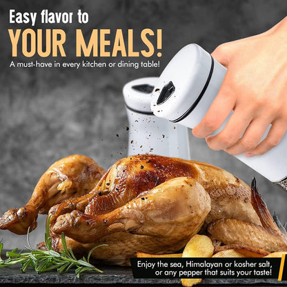 The Original Salt and Pepper Shakers Set - White Spice Dispenser with Adjustable Pour Holes, Stainless Steel & Glass,