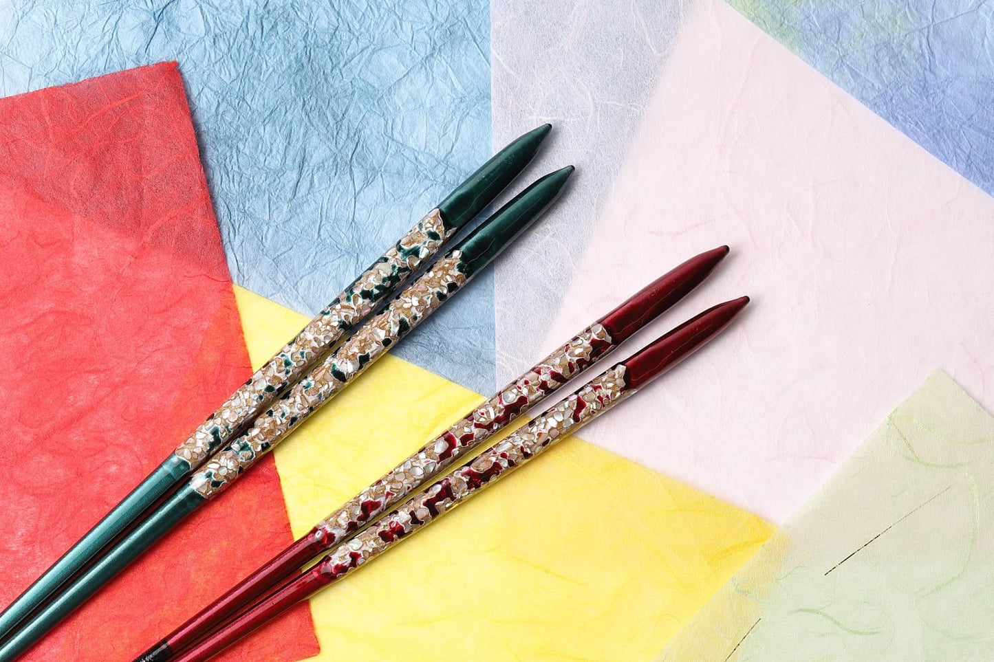 Premium Japanese Chopsticks Reusable 2prs Set [Made in Japan] Featuring Mother of Pearl Inlay and Traditional Lacquered Wooden Chopsticks B (Aurora Pearl 2prs(MK051))