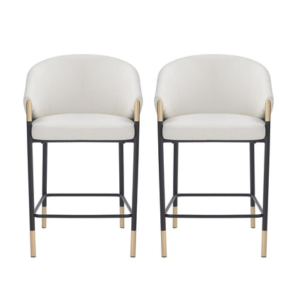 Christopher Knight Home Jymer Modern Counter Stool Set of 2, Kitchen Counter Height Bar Stool, Cocktail Stool with Curved Backrest, Fabric Upholstered Armchair for Home Bar Table, Beige+Gold+Black