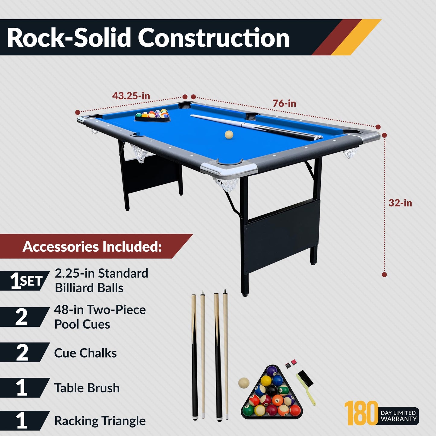 Hathaway Fairmont Portable 6-Ft Pool Table for Families with Easy Folding for Storage, Includes Balls, Cues, Chalk, Blue