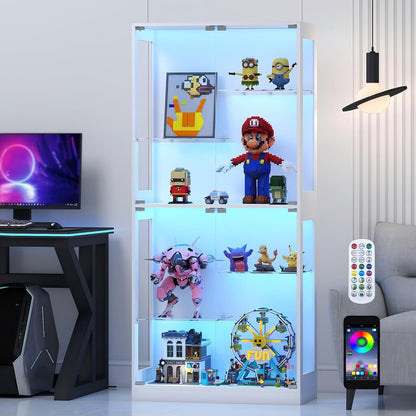 Lamtor Display Cabinet with Glass Doors - 69" Curio Cabinet for Collectibles with RGB LED Lights and Adjustable Shelves, Glass Display Case for Living Room, Office, Black