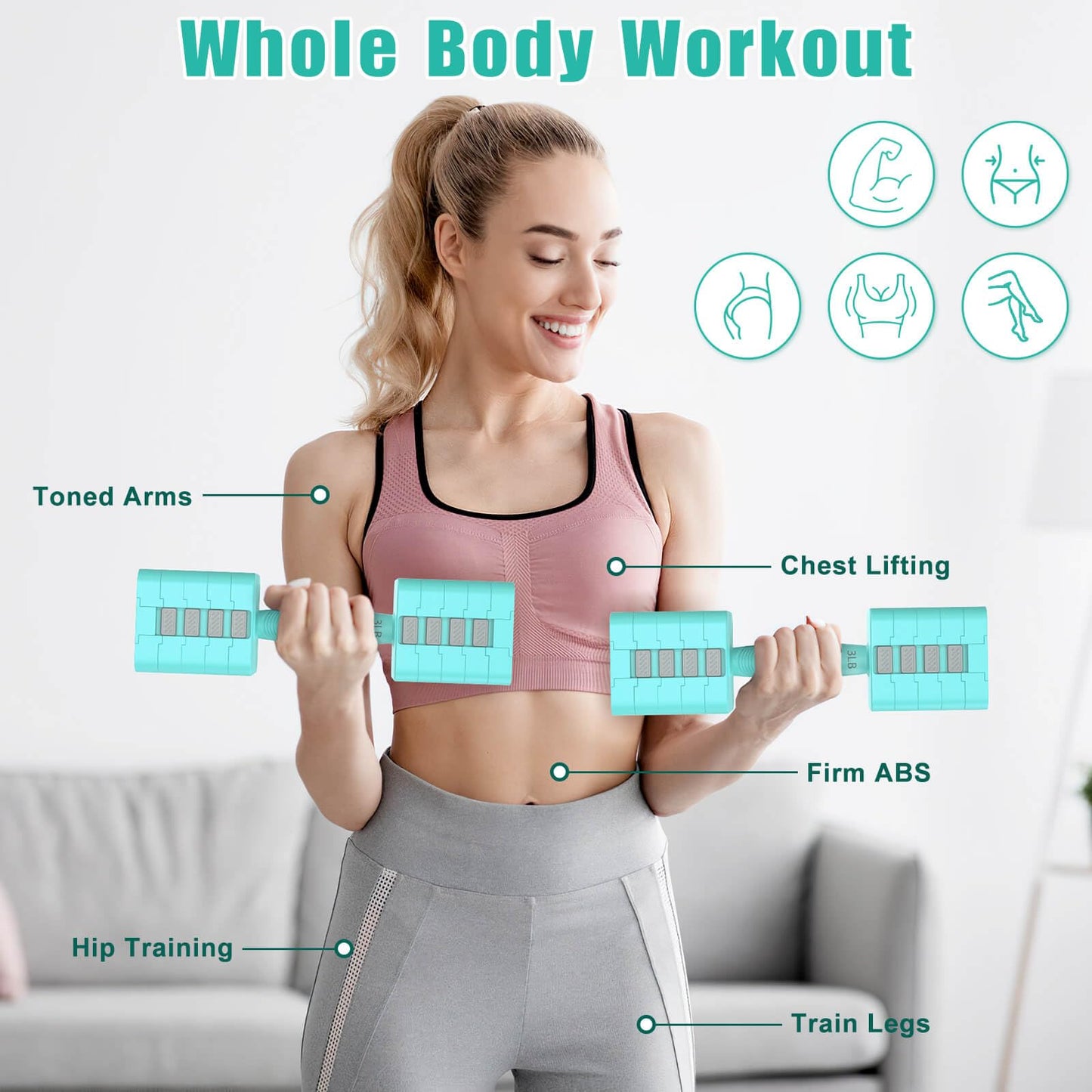 Adjustable Dumbbells Set of 2, 5-in-1 Adjustable Weight Dumbbells for Women/Men, 3lb/5lb/7lb/9lb/11lb Dumbbell Weights Set for Home Gym Workout