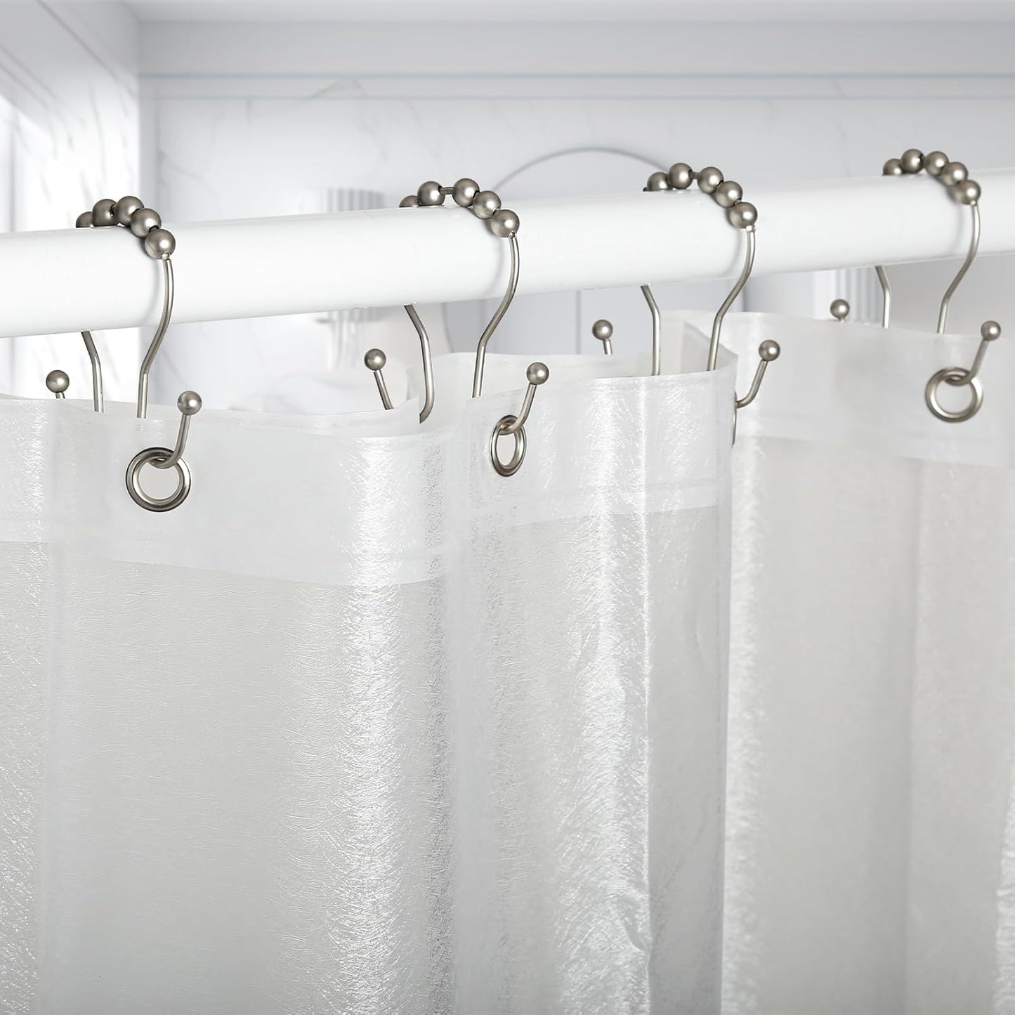 Goowin 12 Pcs Stainless Steel Shower Curtain Hooks, Rust Proof Rings for Smooth Sliding Anti-Drop Double Hooks