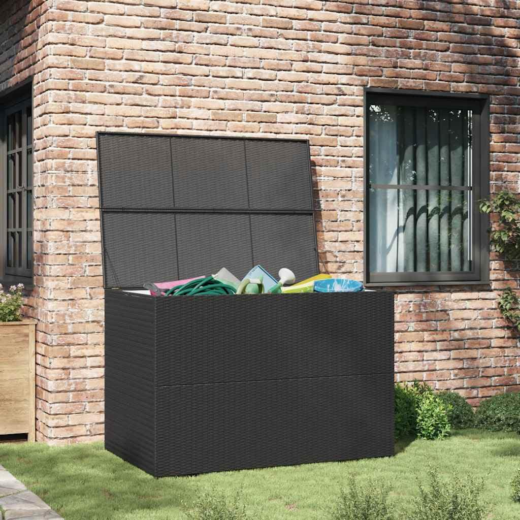 RCODSSK Poly Rattan Patio Storage Box 59x39.4x39.4 Inches Black, Outdoor Storage Chest with Powder-Coated Steel Frame and Zippered Liner for Cushions, Blankets, Towels
