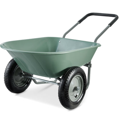 Best Choice Products Dual-Wheel Home Utility Yard Wheelbarrow Garden Cart w/Built-in Stand for Lawn, Gardening, Construction - Seafoam