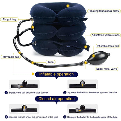 Neck Stretcher, Cervical Traction Device, Neck Traction Device, Cervical Neck Traction Device for Neck Pain Relief, Adjustable Inflatable Neck Brace, Neck Decompression Home Use (Blue)