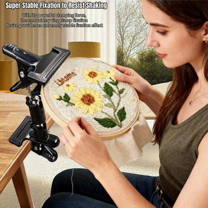 Embroidery Hoop Stand Holder - 360° Rotatable Adjustable Metal Table Clamp for Cross Stitchers,Hands-Free Sewing Needlework Stand,Fits 6–12 Inch Hoops,Portable Embroidery Stand with Protective Pads