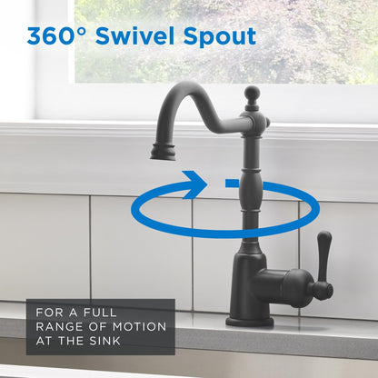 Gerber Opulence Black Kitchen Faucet with Side Spray - Farmhouse Style, Single Handle, Heavy-Duty Brass Construction, 2-Hole Installation in Satin Black, D401157BS