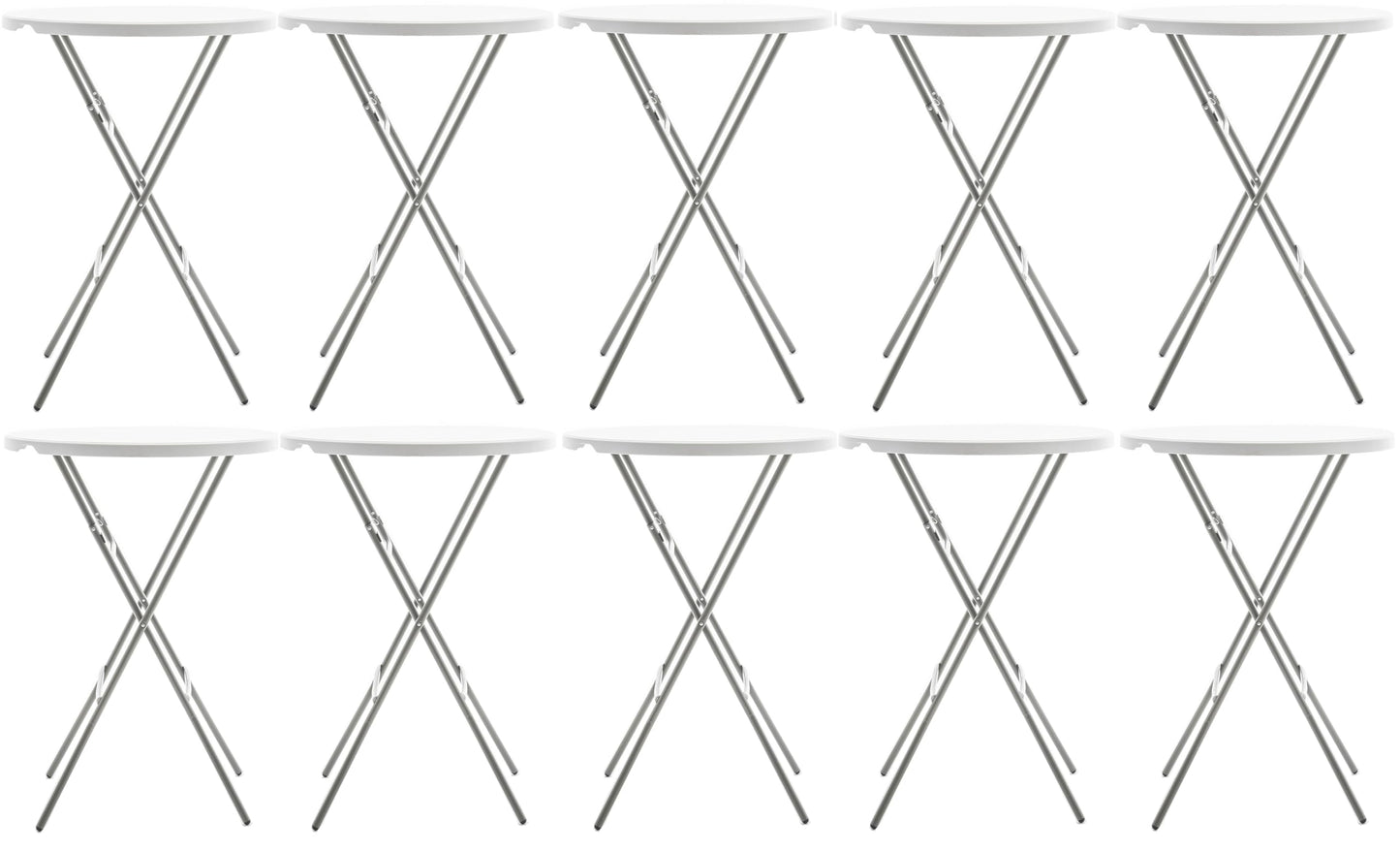 BTEXPERT White 2.63 Foot 32in Round Plastic Bar Height Folding Cocktail Table 330lb Weight Capacity Commercial Portable Banquet Dining Wedding Party Standing Event Indoor Outdoor Thick Top Set of 10