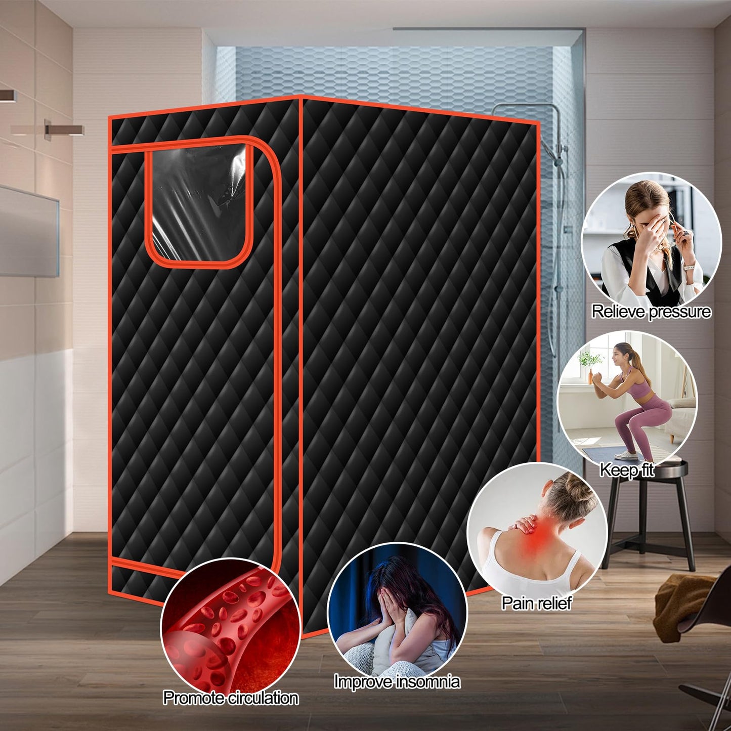 Smartmak Portable Infrared Sauna, 1-2 Person Oversize Infrared Sauna Box, Personal Indoor Home Dry Sauna Tent, with Adjustable Folding Chair, Remote Control, LED Light