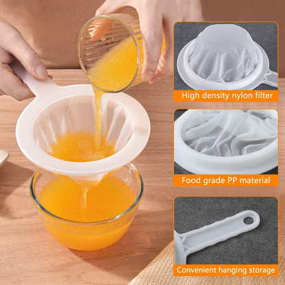 Kitchen Ultra-Fine Nylon Mesh Strainer 10 Inch, Plastic Sieve Fine Mesh with Handle Kitchen Tool For Soy Milk, Coffee, Milk, Yogurt, Juice,Tea Leaf Filter, Honey, Wine (100mesh + 200mesh + 400mesh)