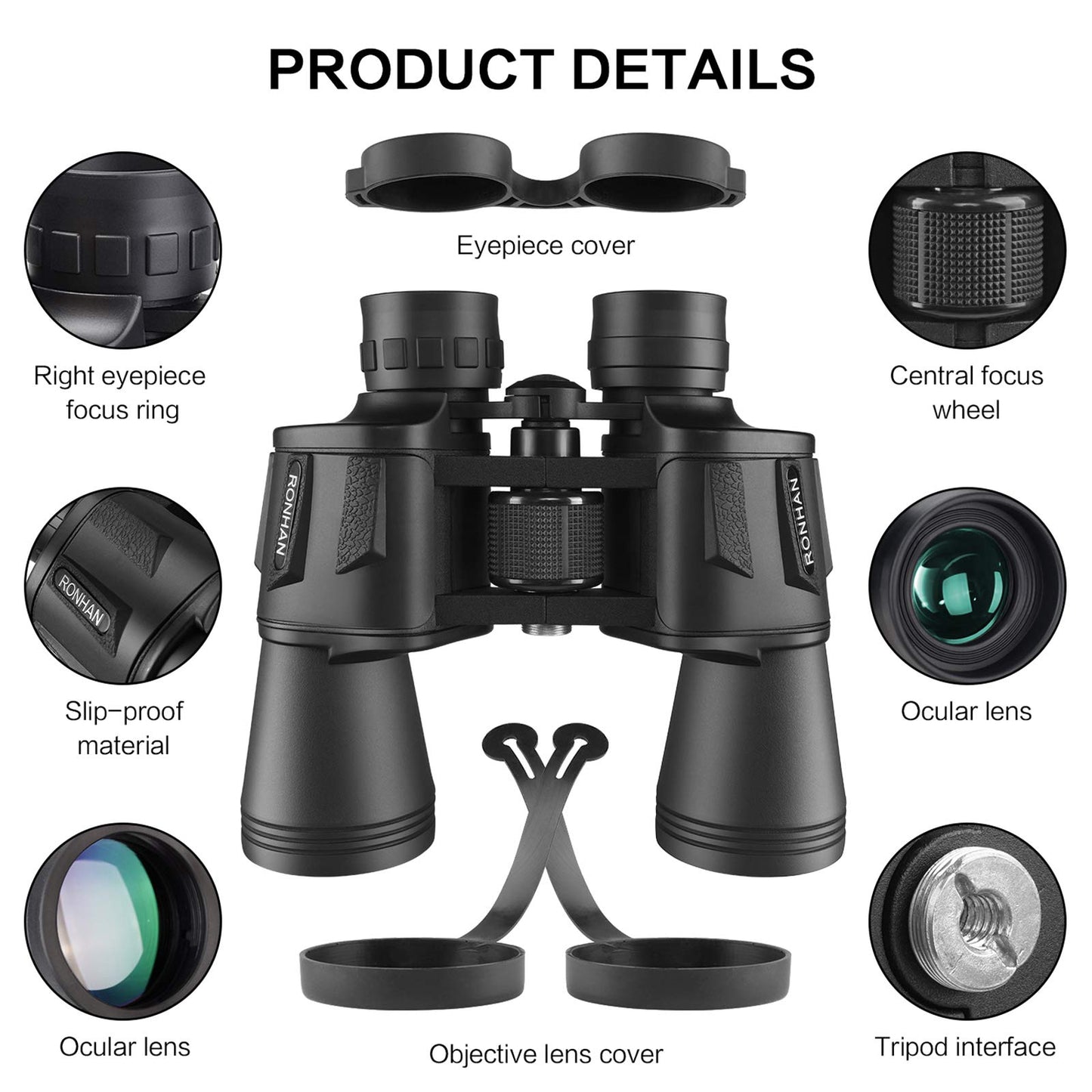 RONHAN Binoculars for Adults High Powered, Military Compact HD Professional/Daily Waterproof 20x50 Binoculars for Bird Watching Travel Hunting Football Games Stargazing with Carrying Case & Strap
