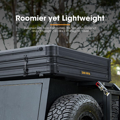 SanHima Rooftop Tent Hard Shell - CapeTop Overland Aluminium Fold-Out Roof Top Tent 131.5LBS Lightweight, w/Annex Room Digital Panel & Tri-Color LED Strip Light, for Car SUV Truck Camping, 2-3 People