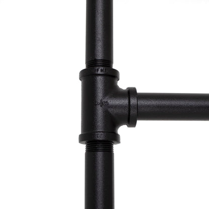 William Roberts Vintage Industrial Pipe Clothing Rack with Solid Wood Top Shelf, Black, 43" W x 64" H x 17" D