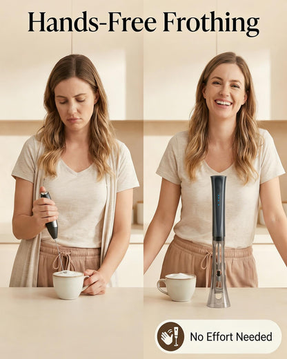 Milk Frother Handheld, Low Noise Rechargeable Frother Wand with Stand, Stainless Steel Shaft for Stability Stirrers Electric, Anti-Accidental Start Design, Coffee Mixer with 2 Double Coil Whisks