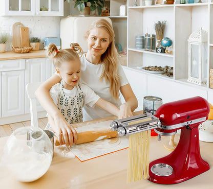 Pasta Maker Attachment for KitchenAid Stand Mixers, 3-in-1 Pasta Roller & Cutter Set with Spaghetti and Fettuccine Cutter Blades, Adjustable 8 Thickness Settings, Durable Metal Construction