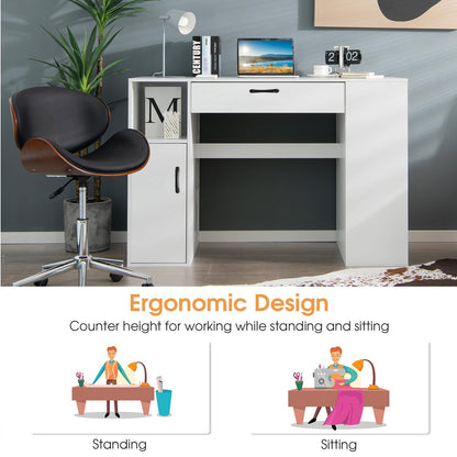 Giantex Craft Table with Storage, Artwork Sewing Table 14 Large & Small Storage Compartments, 1 Sliding Drawer, 1 Cabinet with 2 Shelves, 36'' Counter Height Drafting Writing Sewing Station Desk